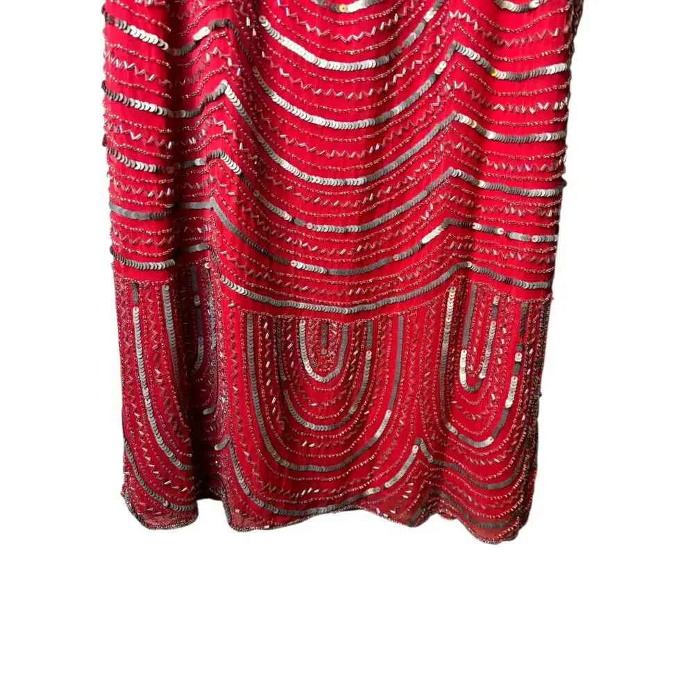 Parker NWT‎ Fuchsia Beaded Dress L Art Deco  Cocktail Party Holiday